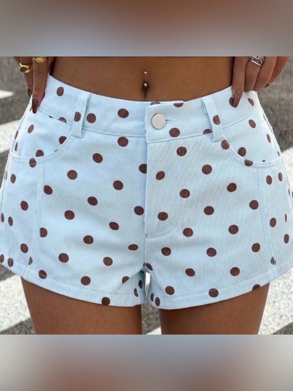 SHEIN Light Blue Polka Dot Denim Shorts